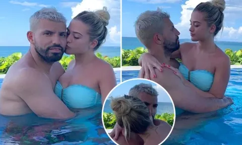 Thư giãn bên bể bơi, Aguero tình tứ với bạn gái trẻ bốc lửa