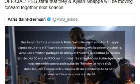 Tương lai Kylian Mbappe tại PSG đã được định đoạt