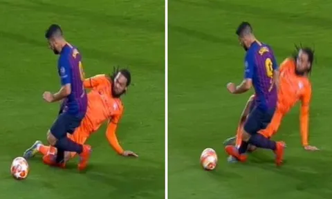 Suarez đạp chân đối thủ và Barca được hưởng... phạt đền