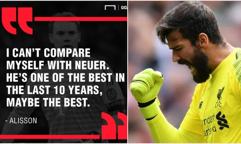 Alisson thừa nhận thua kém 1 người, không phải De Gea