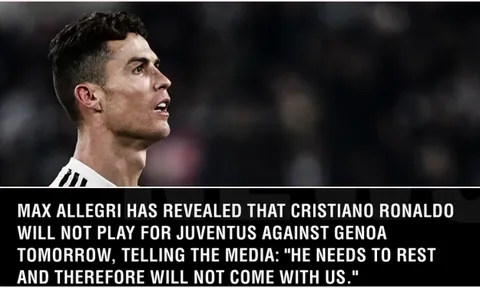 Tại sao Ronaldo vắng mặt ở trận thua sốc của Juventus trước Genoa?
