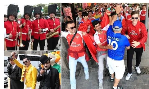 Fan hâm mộ Arsenal và Chelsea "đại chiến" trên đường phố Baku