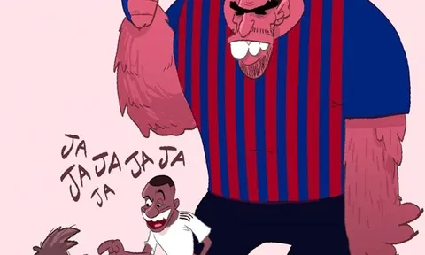 Hí họa Luis Suarez hóa khổng lồ, một tay loại Real khỏi cúp Nhà vua