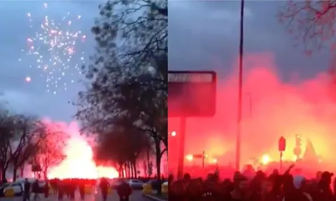 Thua đau Man United, CĐV PSG... "nhuộm đỏ" cả bầu trời