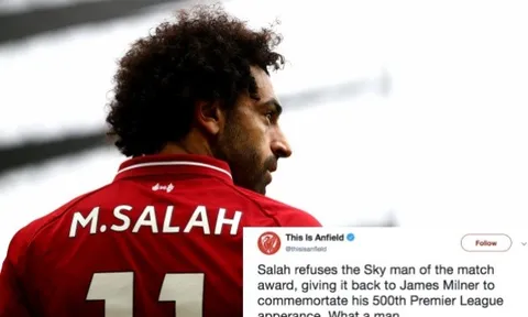 Vì sao Salah từ chối danh hiệu "hay nhất trận" của Sky Sports?