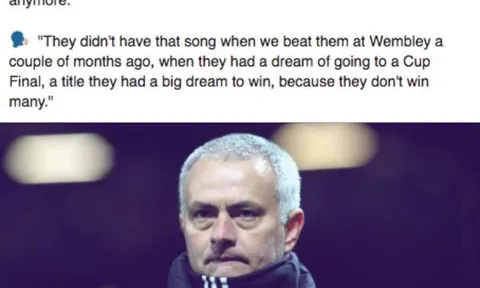 NHM MU 'phát cuồng' vì lời đáp trả của Mourinho dành cho fan Tottenham