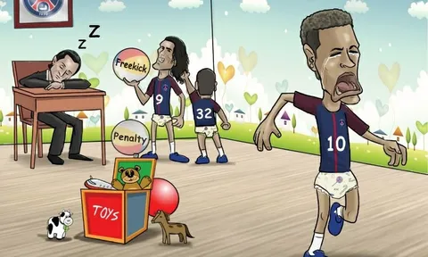 Biếm họa: Neymar khóc chạy vì bị Cavani giành đồ chơi