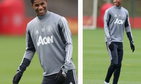 Bỏ lại nghi án chấn thương, Rashford tươi như hoa trên sân tập của Man Utd