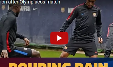 Buổi tập dưới mưa của các cầu thủ Barca