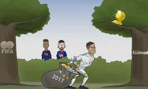 Hí họa Messi và Neymar nấp bụi rậm làm nền cho Ronaldo