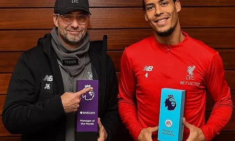 Jurgen Klopp và Van Dijk ẵm trọn giải hay nhất tháng ở Premier League