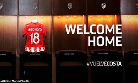 Lộ diện số áo của Diego Costa tại Atletico Madrid