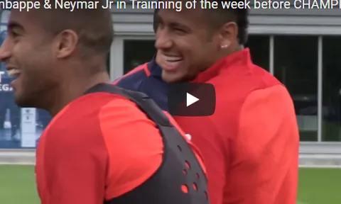 Mbappe và Neymar quấn lấy nhau trên sân tập