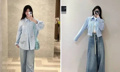 Sơ mi xanh dương và quần ống rộng: Công thức mặc đẹp tối giản nhưng vẫn toát lên khí chất thanh lịch