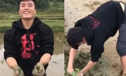 Thủ môn Bùi Tiến Dũng khoe clip lội bùn bắt lươn trong kỳ nghỉ