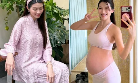 Nàng hậu Việt 1m75 lấy ông chủ khách sạn giàu đẹp có bằng thạc sĩ, bầu gần "vỡ chum" vẫn xinh rụng rời, ở cữ 5 sao