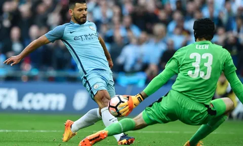 Aguero ghi bàn mở tỷ số cho Man City (Arsenal vs Man City, bán kết FA Cup)