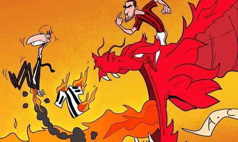 Biếm họa: Bonucci cưỡi rồng đốt mông Allegri
