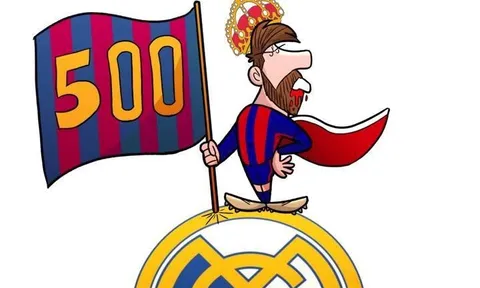 Biếm họa Messi mồm đầy máu, đứng cắm cờ ngạo nghễ trên đầu Real