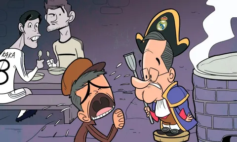 Biếm họa: Mourinho quỳ xin Perez để rời Real
