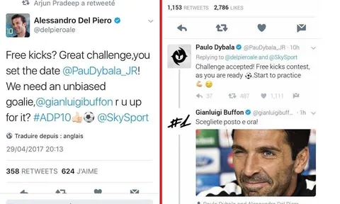 Buffon nhận lời 'làm bia' cho Del Piero và Dybala tranh tài