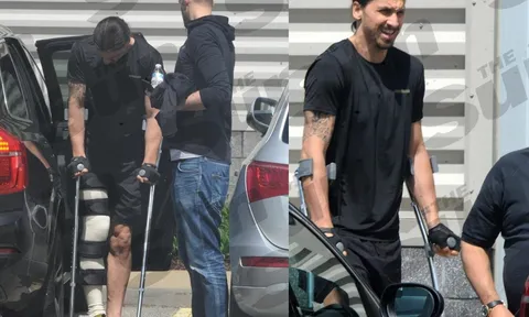 Chân bó bột, Ibrahimovic khổ sở chống nạng xuống phố