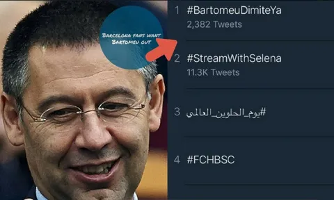 Chưa đầy 24 giờ, chủ tịch Barcelona đã 'lên nhất' trang Twitter