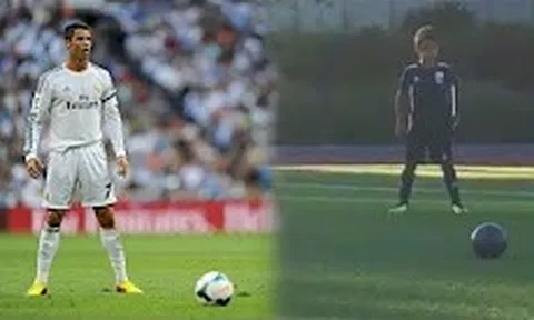 Con trai CR7 ghi bàn y hệt bố