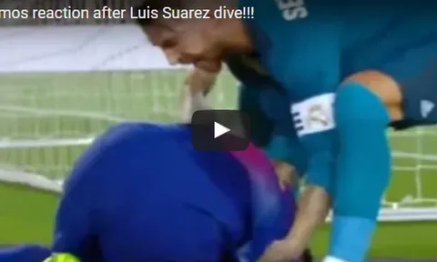 Hành động buồn cười của Ramos khi Suarez ăn vạ