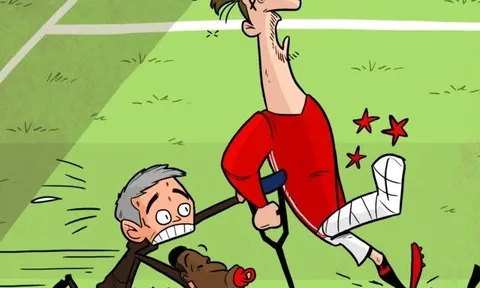 Hí họa Mourinho bắt Ibra đá bóng với cái chân bó bột