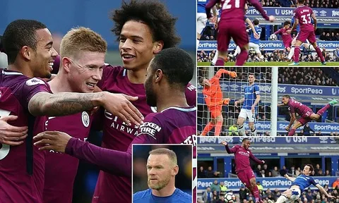 Hủy diệt Everton, Man City chờ lấy cúp ở derby Manchester