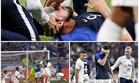 Lãnh trọn cú đấm của thủ thành tuyển Mỹ, Oliver Giroud đổ máu, gục xuống sân