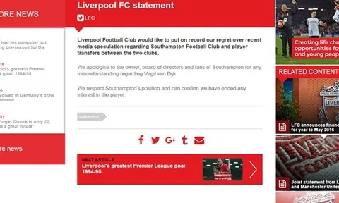 NÓNG: Liverpool công khai xin lỗi phía Southampton và hủy bỏ thương vụ Virgil van Dijk