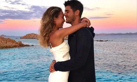 Mặc kệ tin đồn đến Man Utd, Morata vẫn đắm chìm bên vợ