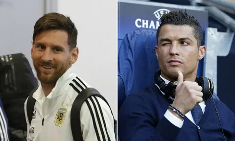 Messi gặp Ronaldo "nháy mắt" tinh quái khi chuẩn bị đấu Pháp