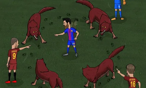 Hí họa Messi không thể thoát khỏi vòng vây của ‘bầy sói’