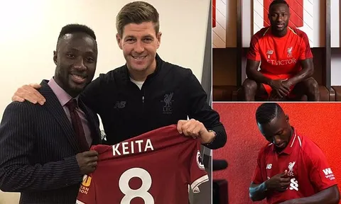 Naby Keita rạng rỡ cầm áo đấu ra mắt Liverpool