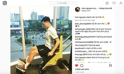 Nguyên Mạnh trở lại tập luyện sau chấn thương gãy tay