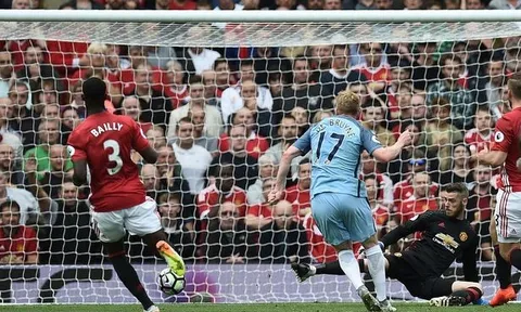 Pha làm bàn dễ dàng của Kevin De Bruyne vào luới De Gea