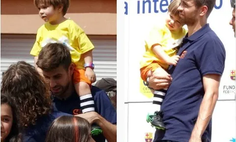 Piqué 'vã mồ hôi' chăm con tại sự kiện của Barcelona