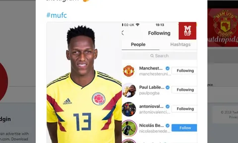 Yerry Mina đã bấm theo dõi Man Utd, Pogba,...
