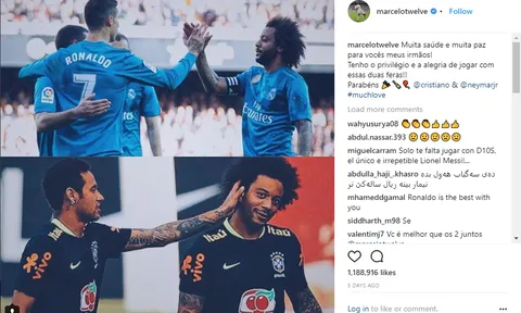 Marcelo chèo kéo Neymar về Real trên mạng xã hội?
