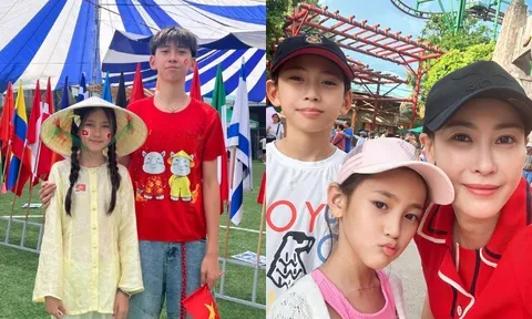 2 con của Hoa hậu Hà Kiều Anh diễu hành ở trường quốc tế, ái nữ duy nhất trổ nét xinh xắn hệt mẹ mỹ nhân