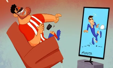 Biếm họa Diego Costa cười nhạo chân gỗ Morata
