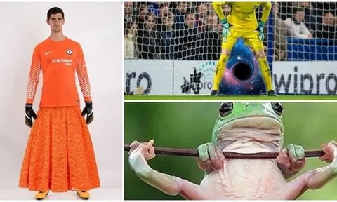 Cạn lời với loạt ảnh chế thủ thành Courtois nhận 'cú đúp xỏ kim'