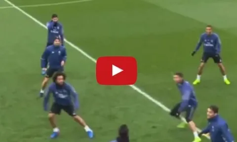 Cristiano Ronaldo và Marcelo bị đồng đội 'hành hạ' trong bài tập 'đá ma'