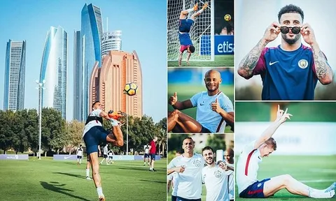 Dàn sao Man City nô đùa ở trung Đông, chờ ngày nâng cúp