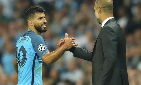 Guardiola - Aguero bất ngờ 'yêu thương' nhau trước truyền thông