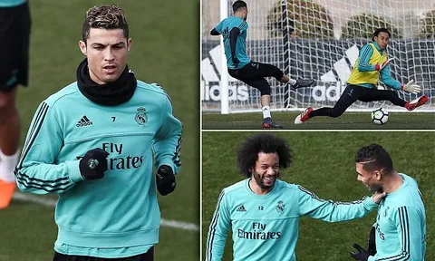 Hạ PSG, Ronaldo và đồng đội hưng phấn trên sân tập