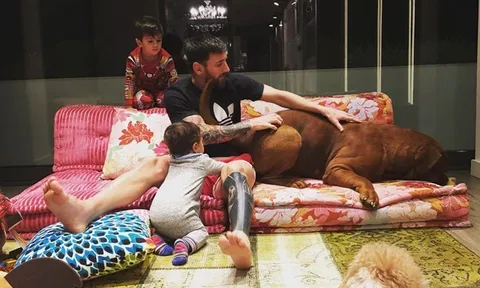 Messi chơi đùa cùng chó khổng lồ